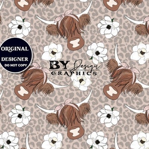 Vache Highland sans couture | Léopard Highland sans couture | Fille Highland sans couture | Design par sublimation Highland | Vache mignonne sans couture | Fille sans couture