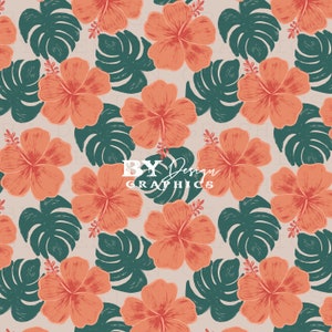 Tropical Floral Seamless | Hibiscus Seamless | Summer Floral Seamless | Girl Summer Seamless | Hawaiian Floral Seamless | Digital File