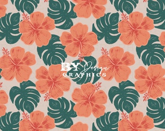 Tropical Floral Seamless | Hibiscus Seamless | Summer Floral Seamless | Girl Summer Seamless | Hawaiian Floral Seamless | Digital File