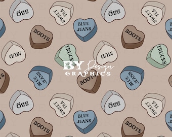 Boys Valentine Seamless | Western Valentines Seamless | Boy Candy Heart Seamless | Country Valentines Seamless | Digital File