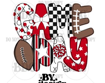 Red White Black Football Game Day Shirt Png Friday Night Lights Gameday Womens PNG | Hand Drawn Digital Download