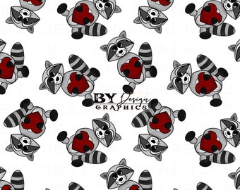 Cute Raccoon Seamless | Stealin Hearts Seamless | Boys Valentines Seamless | Gender Neutral Seamless | Hand Drawn | Digital File