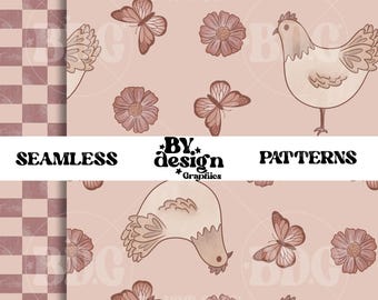 Spring Chicken Seamless | Chicken Seamless | Girl Farm Seamless | Girl Chicken Seamless | Girl Spring Farm Seamless | Girl Checker Seamless