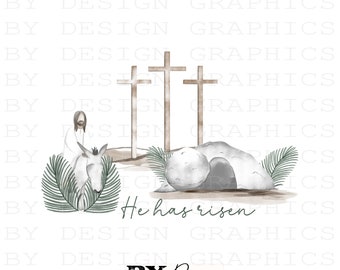 He Has Risen PNG | Christian Easter png | Gender Neutral Easter PNG | Boho Easter png | Watercolor Easter PNG | Religious Easter Png