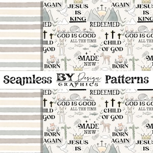 Christian Seamless Pattern | 2 Designs | Hand Drawn | Gender Neutral Christian Seamless | Boys Christian Seamless | Digital Download