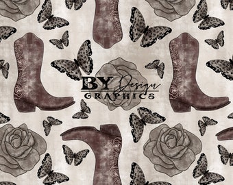 Boots Seamless | Hand Drawn | Butterfly  Seamless | Western Seamless | Rustic Seamless | Digital File
