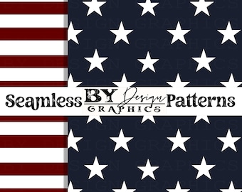 Amerikanische Flagge Muster | 2 Designs | Sterne und Streifen | Handgezeichnet | Vaterländische Nahtlos | Amerika Nahtlos | Digitale Datei