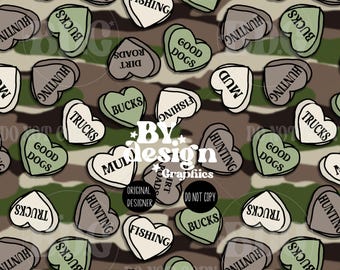 Boy Valentines Seamless | Camo Heart Seamless | Camo Candy Heart Seamless | Camo Candy Seamless | Hunting Valentines Seamless | Boy Hunting