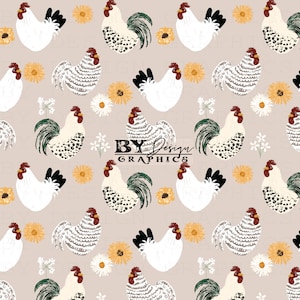 Spring Chicken Seamless | Chicken Floral Seamless | Spring Floral Seamless | Chicken Seamless | Spring Seamless | Hand Drawn | Digital File