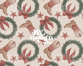 Western Christmas Seamless | Country Christmas Seamless | Christmas Boots Seamless | Western Holiday Seamless | Girl Western Seamless