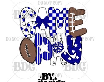 Blue White Football Game Day Shirt Png Friday Night Lights Gameday Womens PNG | Hand Drawn Digital Download