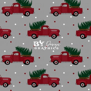 Christmas Trucks Seamless | Christmas Tree Seamless | Red Truck Seamless | Hand Drawn | Digital File