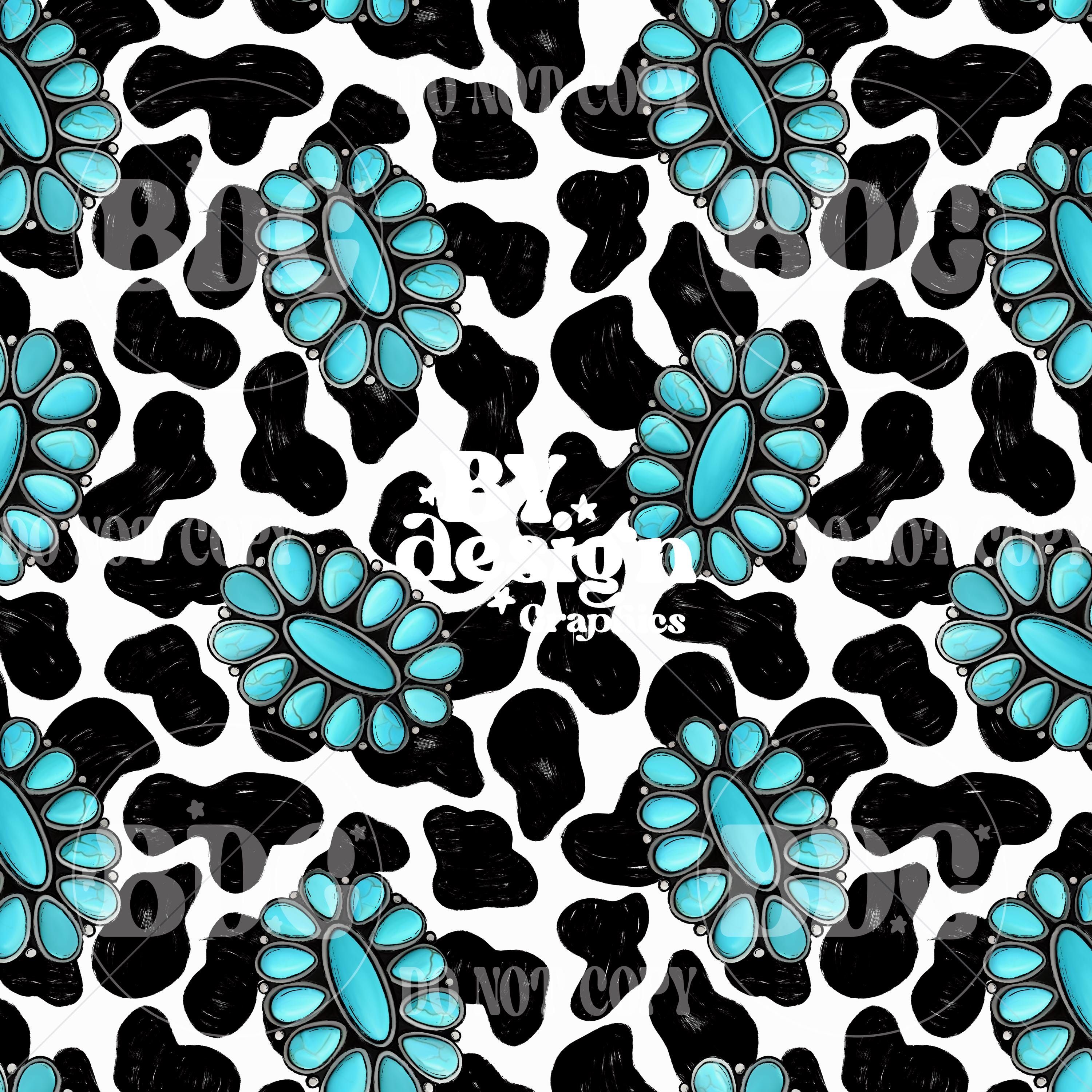 Western Turquoise Seamless | Turquoise Cow Print Seamless | Cow
