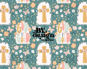 God Is Good Floral Cross Women Girls Christian Seamless Surface Pattern | Hand Drawn Digital Design