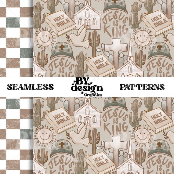 Christian Seamless Pattern | Christian Easter Seamless | Jesus Is King Seamless | Christian Boy Seamless | Christian Collage Seamless
