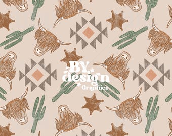 Highland Cow Seamless | Boy Western Seamless | Gender Neutral Western Seamless | Cattle Seamless | Western Cow Seamless
