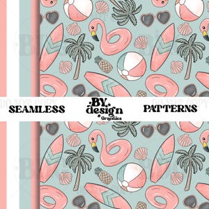 Girl Summer Seamless | Pool Floatie Seamless | Summer Vibes Seamless | Tropical Vacation Seamless | Flamingo Floatie Seamless