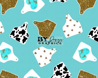 Girls Valentine Seamless | Western Valentines Seamless | Valentines Cow Tag Seamless | Western Turquoise Seamless | Digital File