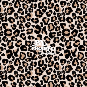 May include: A seamless pattern featuring a leopard print design. The background is a light beige color, and the leopard spots are black. The spots are of varying sizes and shapes, creating a dynamic and visually appealing pattern.
