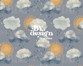 Rain Seamless | Spring Weather Seamless | Sunshine Seamless | Thunderstorm Seamless | Spring Rain Seamless | Gender Neutral Spring Seamless