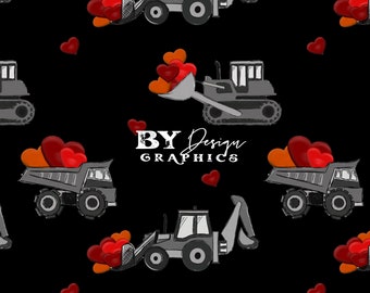 Boys Valentines Seamless File | Hand Drawn | Construction Valentines Seamless | Truck Valentines Seamless | Digital File