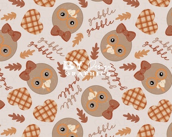 Girl Thanksgiving Seamless | Thanksgiving Seamless | Gobble Gobble Seamless | Cute Turkey Seamless | Girl Turkey Seamless