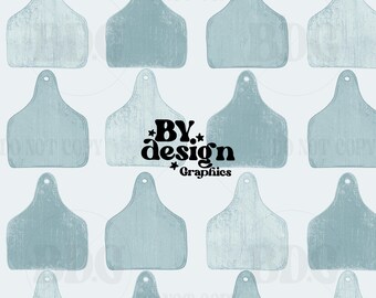 May include: A repeating pattern of light blue ear tags on a white background. The tags have a textured appearance and a small hole at the top. The design includes the text "BY design Graphics" in black.