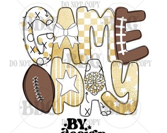 Black Gold Football Game Day Shirt Png Friday Night Lights Gameday Womens PNG | Hand Drawn Digital Download