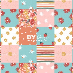 Summer Quilt Seamless | Girl Summer Seamless | Floral Quilt Seamless | Patchwork Seamless | Girl Quilt Seamless | Digital File