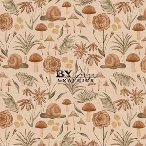 Cottagecore Floral Seamless | Floral Snail Seamless | Mushroom Seamless | Cottagecore Seamless | Mushroom Snail Seamless