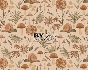 Cottagecore Floral Seamless | Floral Snail Seamless | Mushroom Seamless | Cottagecore Seamless | Mushroom Snail Seamless