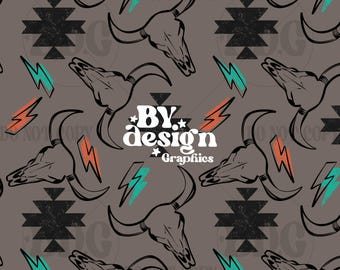 Western Cow Skull Seamless | Boy Western Seamless | Gender Neutral Western Seamless | Western Tribal Seamless | Tribal Cow Seamless