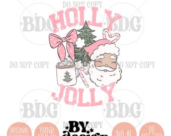 Holly Jolly PNG | Womens Santa png | Girl Christmas png | Pink Santa Png | Womens Holiday PNG | Girl Santa Shirt PNG | Christmas Bow