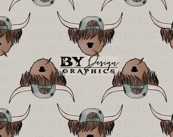 Highland Cow Seamless Pattern | Boy Highland Seamless | Cow Seamless | Country Boy Seamless | Farm Seamless | How You Mooin Seamless