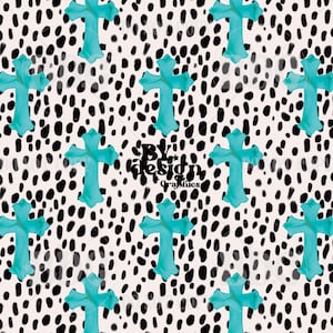 Christian Seamless | Leopard Cross Seamless | Turquoise Seamless | Modern Christian Seamless | Girl Christian Seamless | Religious Seamless