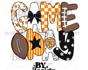 Orange Black Football Game Day Shirt Png Friday Night Lights Gameday Womens PNG | Hand Drawn Digital Download