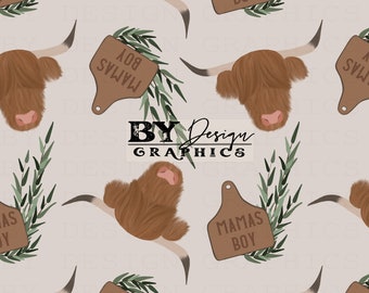 Mamas Boy Seamless | Highland Cow Seamless | Dzień Matki Seamless | Western Mamas Boy Seamless | Highlands Cow Seamless | Plik cyfrowy