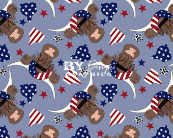 Highland Cow Fourth Of July Seamless | Independence Day Seamless | Western Boy Seamless | Western Patriotic Seamless | Highland Cow Seamless