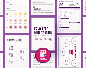 Weinprobe Party, Sofort Download druckbar, Score Card, Platzset, Flaschenetiketten.