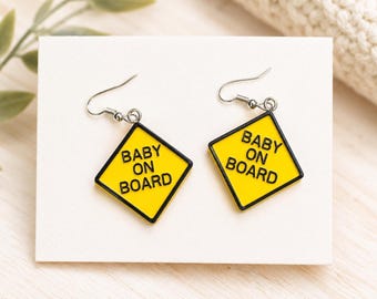 Baby On Board Earrings • Funny Mom Jewelry • Pregnancy Announcement Gift • New Mom Earrings • Baby Shower Gift • Expecting Mom Accessory