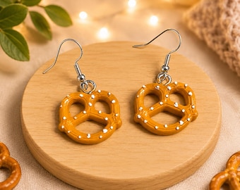 Handmade Pretzel Earrings – Cute Food Jewelry, Polymer Clay Snack Dangle Earrings, Fun Gift for Food Lovers