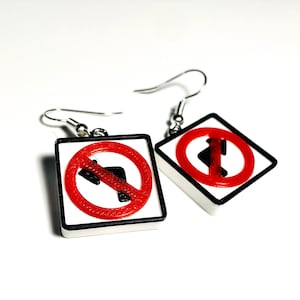 Do Not Turn Sign Earrings - Dangling Traffic Sign Jewelry - Street Sign Charm