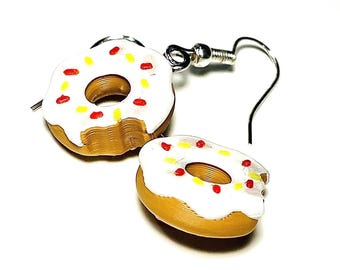 Cute Donut Earrings with White Frosting – Fun Dessert Jewelry, Sweet Treat Earrings, Food Lover Gift, Kawaii Earrings for Women & Girls