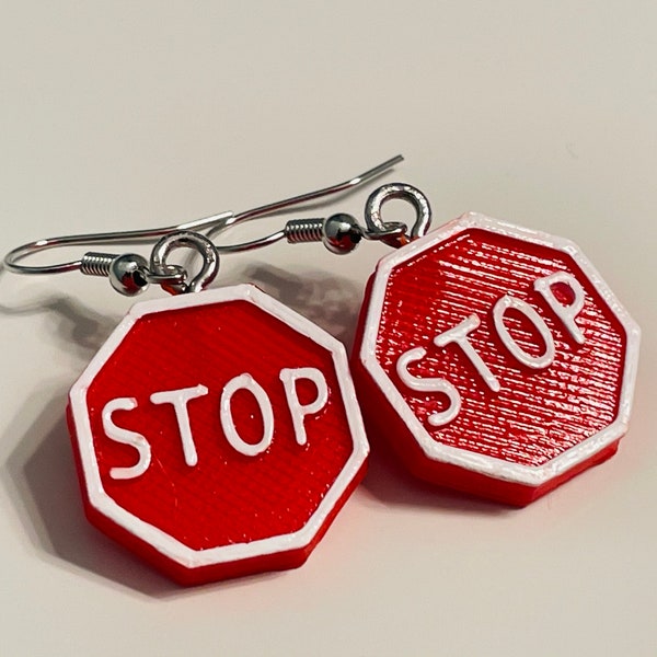 Red Stop Sign Earrings Dangling Traffic Sign Jewelry Cross Guard Ring Road Sign Charm