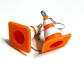 Orange Traffic Cone Earrings - Street Signs and Traffic Jewelry - School crossing charms - Drivers Education Ring