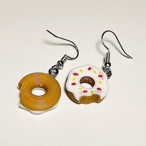 Frosted Donut Earrings - Sprinkled Donut Jewelry - Food Charm Earrings - White Frosting Donuts