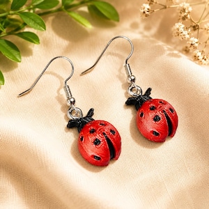 Red Ladybug Earrings | Cute Insect Jewelry | Animal Lover Charm | beetles and Bugs Ring