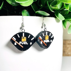 Gas Gauge Earrings – Funny Fuel Gauge Dangle Jewelry – Car Lover Gift – Empty Tank Earrings – Unique 3D Printed Auto Accessories
