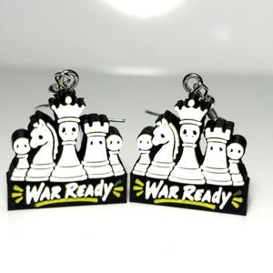 War Ready Chess Earrings, Chess Piece Dangle Earrings, Funny Chess Jewelry, Statement Earrings, Chess Lover Gift, 3D Printed Earrings