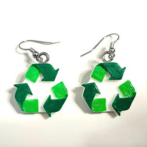 Recycle Symbol Earrings | Eco Friendly Jewelry | Go Green Accessories | Environmental Gift | Sustainability Earrings | 3D Printed Earrings image 1